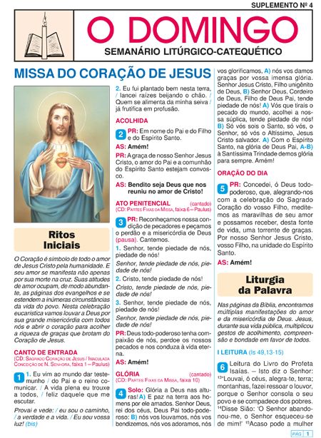 Suplemento 04 - Missa do Coração de Jesus - (25 jogos = 100 folhetos)